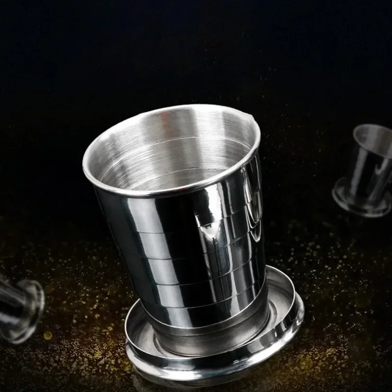 Stainless Steel Folding Cup Portable Water Drinking Telescopic Collapsible Cups Outdoor Travel Keychain Shot Glass