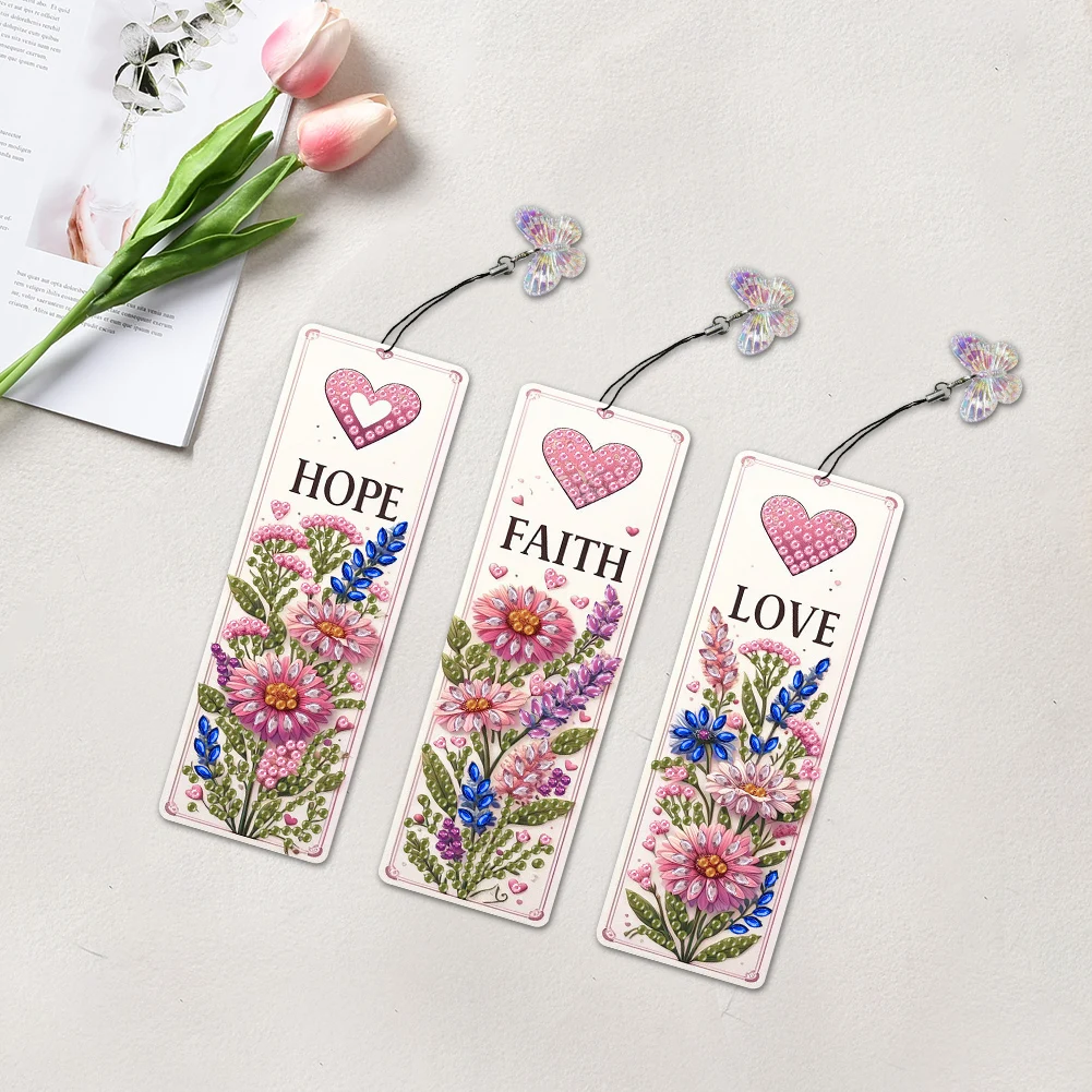 3Pcs Flower DIY with Butterfly Pendants Diamond Painting Bookmark ...