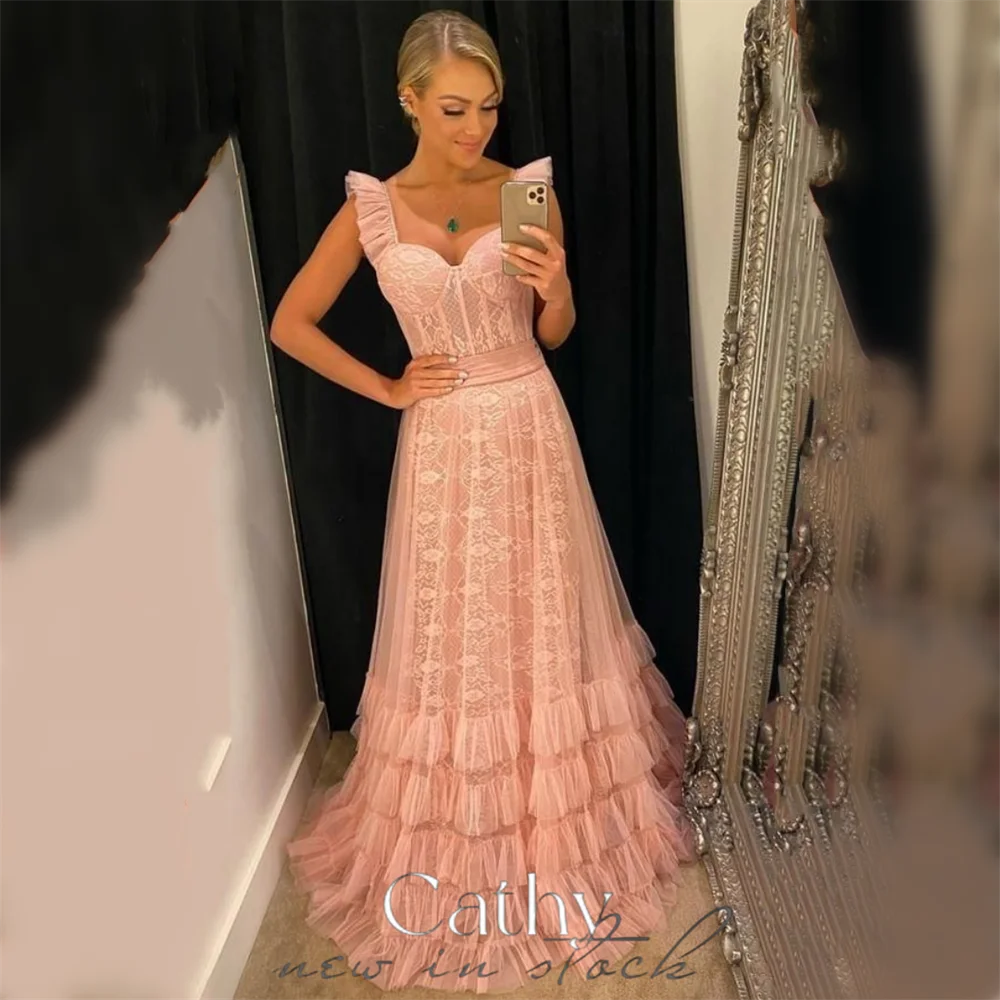 

Cathy Sweet Lace Tulle فساتين مناسبة رسمية Sweetheart Prom Dress 2023 Elegant Multilayer A-line Vestidos De Noche