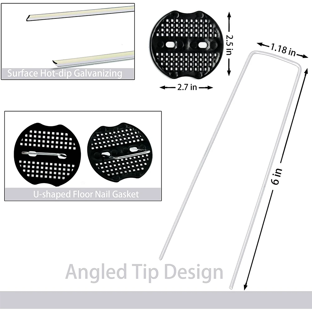 Garden Staples Landscape Staples and Gaskets Galvanized Steel Garden with Black Pads Pins Turf for Securing Weed Barrier Fabric Artificial