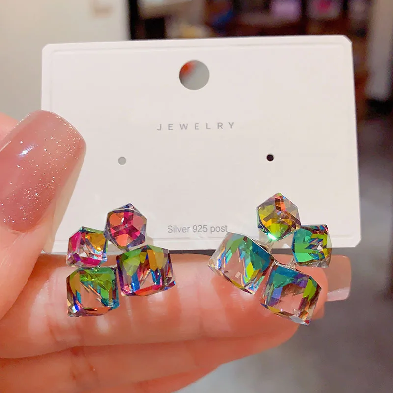 Design Fantastic Colorful Crystal Geometric Square Earrings