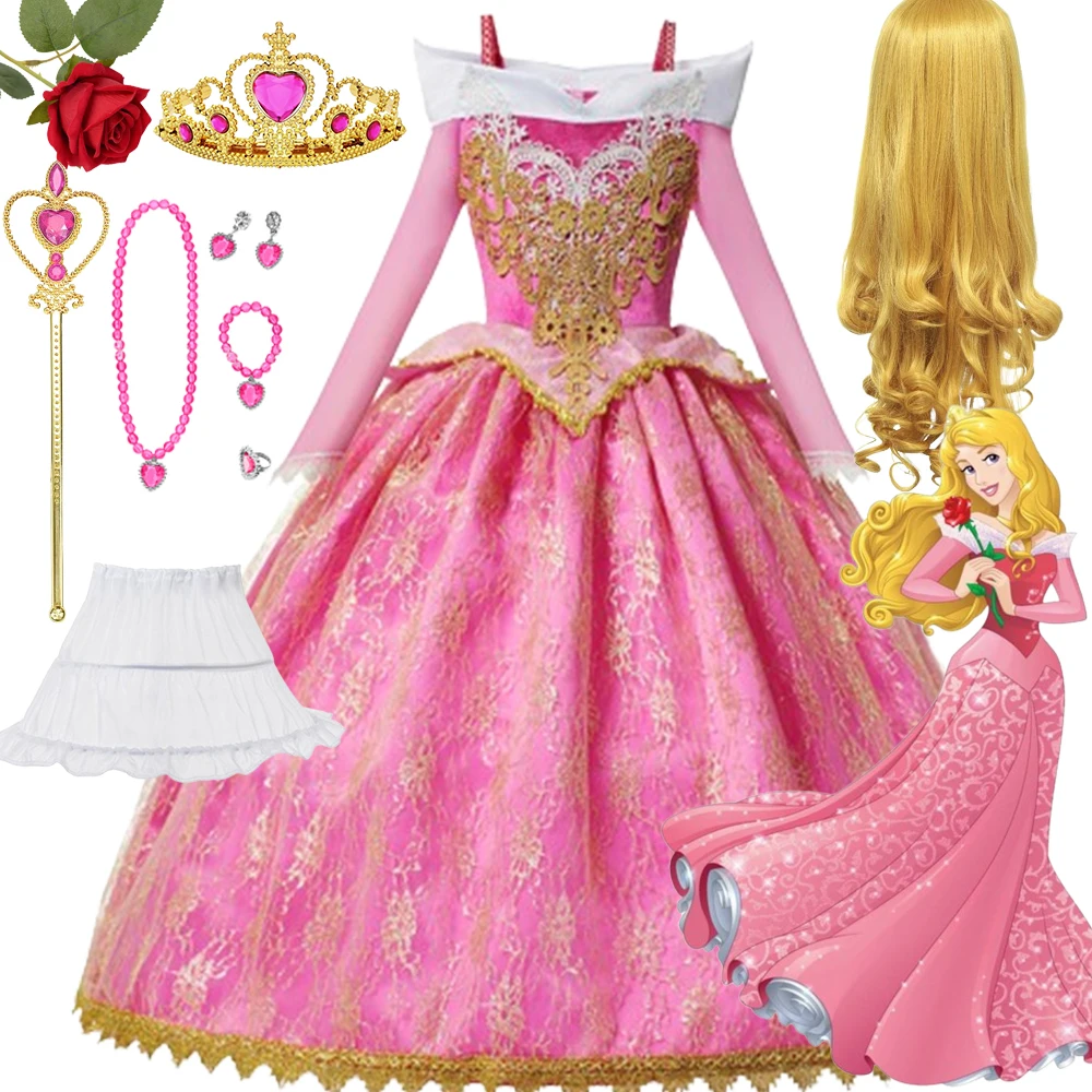 Disney-vestidos de princesa Aurora para niña, disfraces de lujo para fiesta de carnaval, cosplay de La Bella Durmiente, 2024