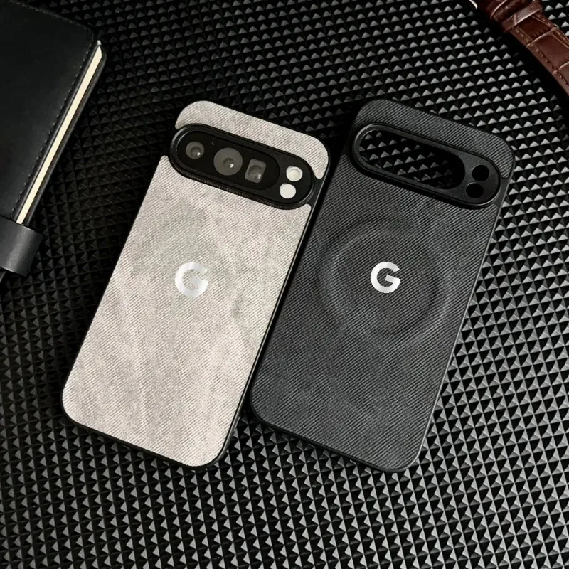 Vintage Denim Texture Magnetic Leather Case with Wireless Charging Compatibility