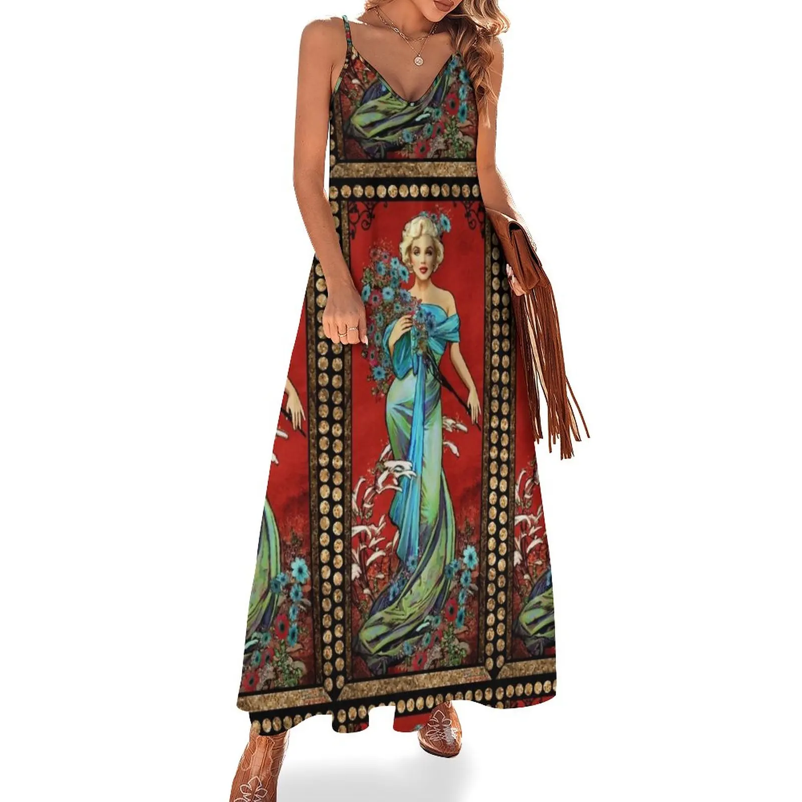 

MM mucha red Sleeveless Dress Bridesmaid dress woman chic and elegant woman dress birthday long women