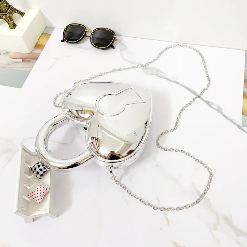 Bunte helle Acryl-Plastiktüte Lady Love Lock Form Hochzeit Party Handtasche Rosa Gold Clutches Geldbörse Frauen Top Griff Taschen – Detail 31