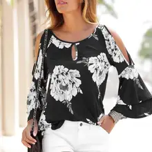 

Black Casual Floral Women Tops And Blouses Summer 2021 New Slash Neck Hollow Out Flare Sleeve Women Print Beach Style Blouse
