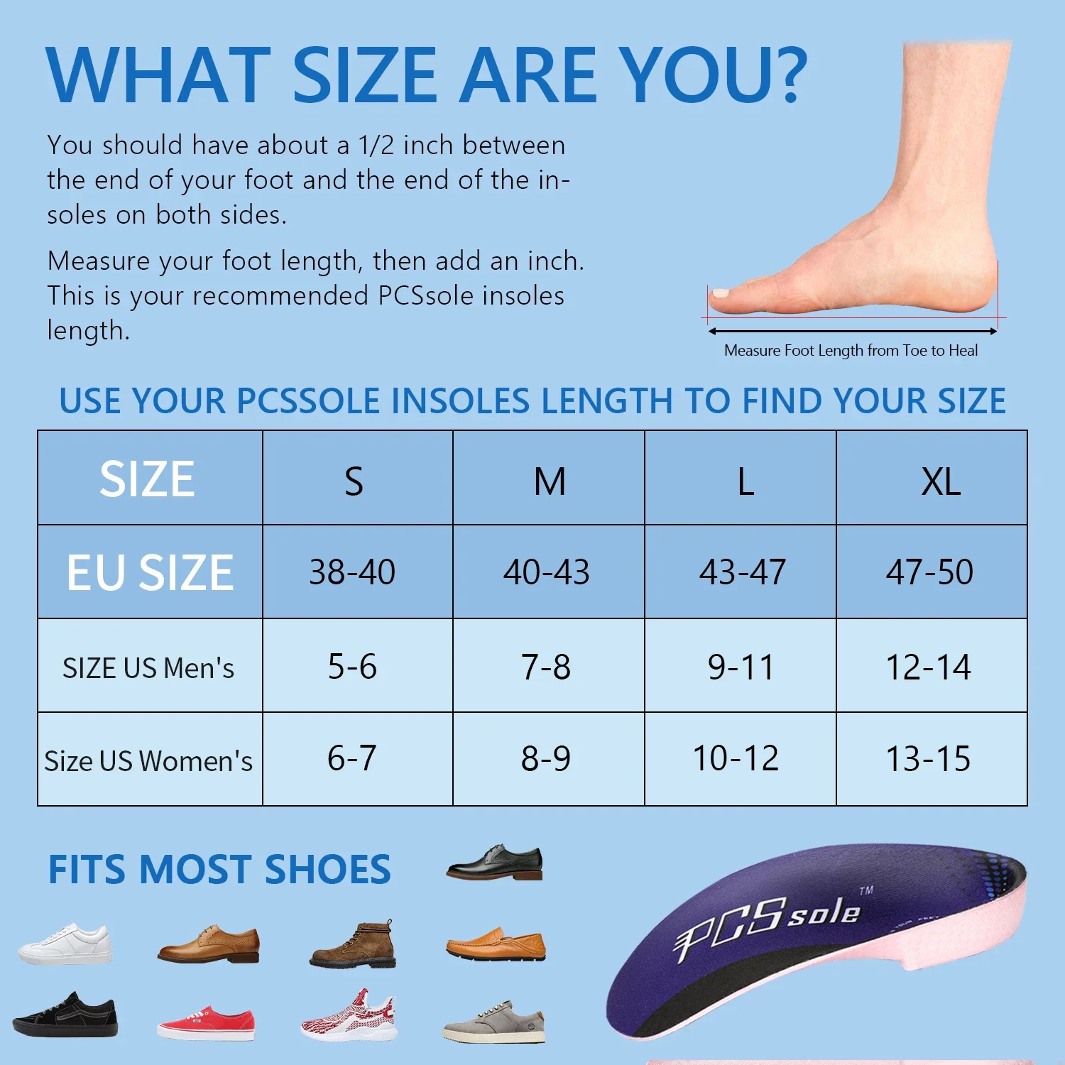 PCSsole 3/4 Orthopedic Insoles High Arch Support EVA Shock-absorbant Shoe Pads for Flat Feet Plantar Fasciitis Heel Spurs Pain