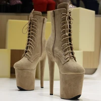 8"Heel 4"Platform Extreme Pole Dance Lace-Up FlannelAnkle Boots In Stock Three Colors Fast Shipping Size36-43