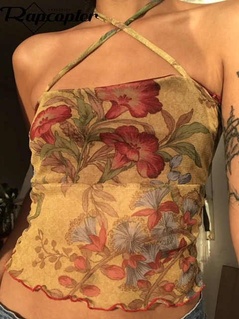 SALE／94%OFF】 y2k クロスベアバック フローラル トップス