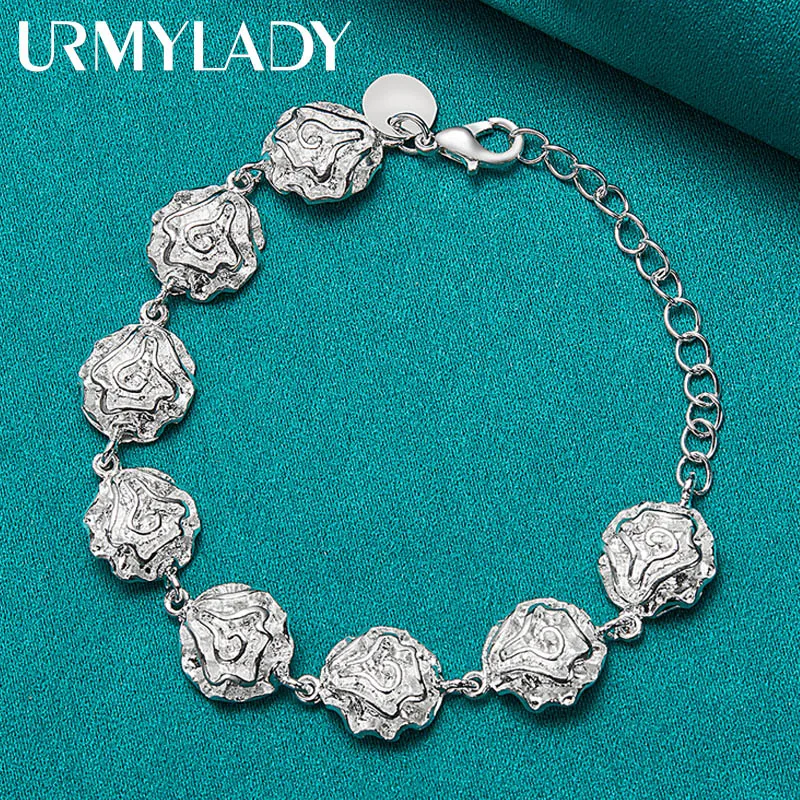 URMYLADY 925 Sterling Silver Rose Flower Necklace Bracelet Earring Ring Jewelry Set For Women Wedding Party Fashion Charm Gift 2