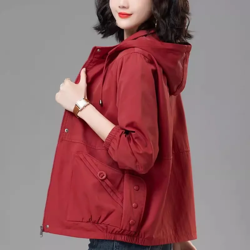 4XL Leisure Women's Short Jacket Spring And Autumn Trench 2024New Loose Oversized Middle-Aged Mother Hooded Baseball Jacket Top