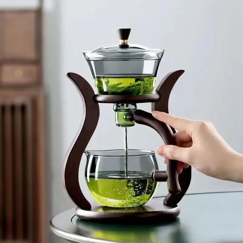Tea set Lazy Kung Fu Glass Tea Set Semi Automatic Drip Infuser Glass Teapot Set Magnetic Switch Teapot Teacup Glassware