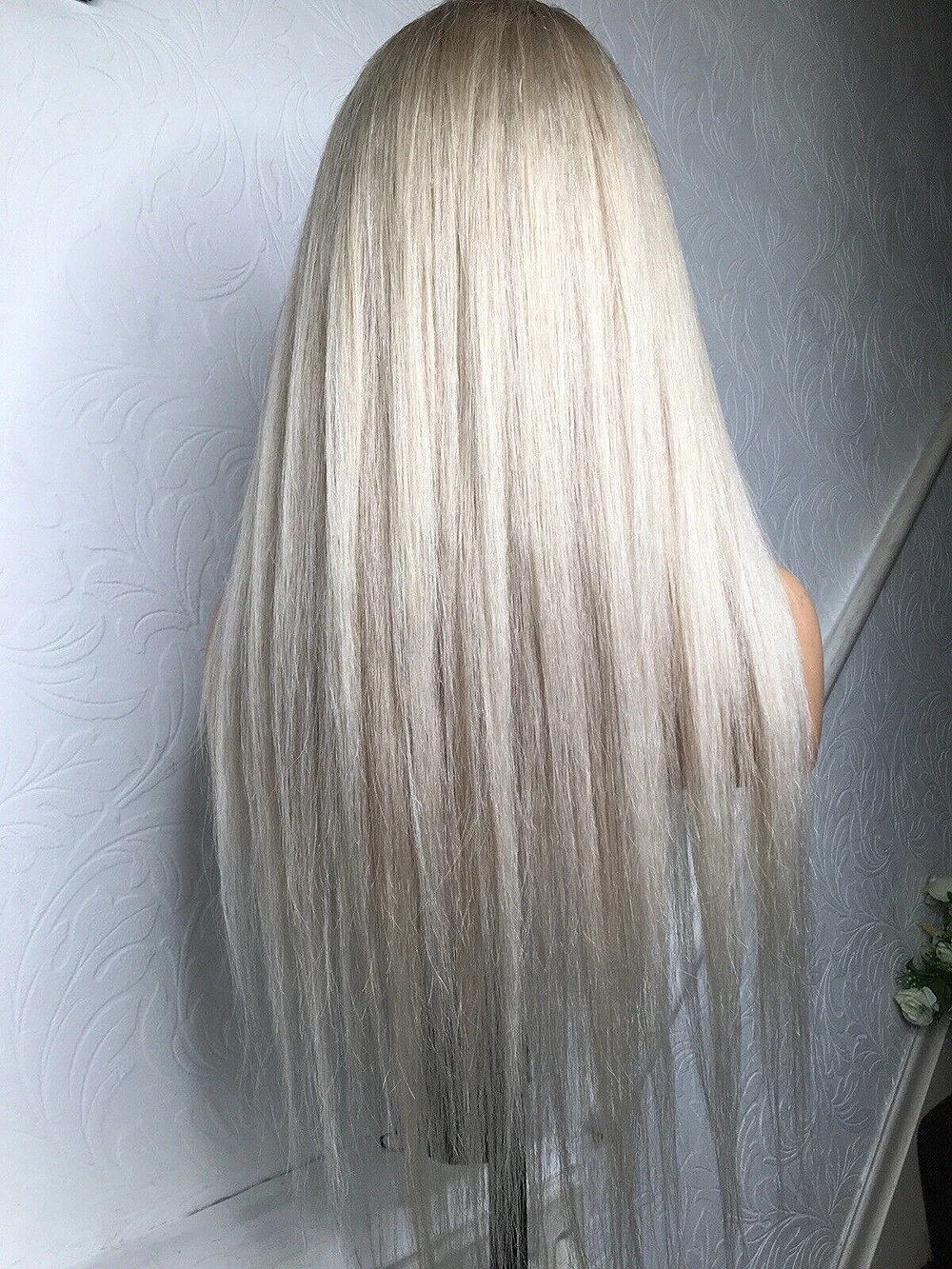 Long straight Platinum Ash Blonde Lace front Human Hair Wigs Pre Plucked ombre 13x6 360 Lace Frontal wig Dark roots brazilian la