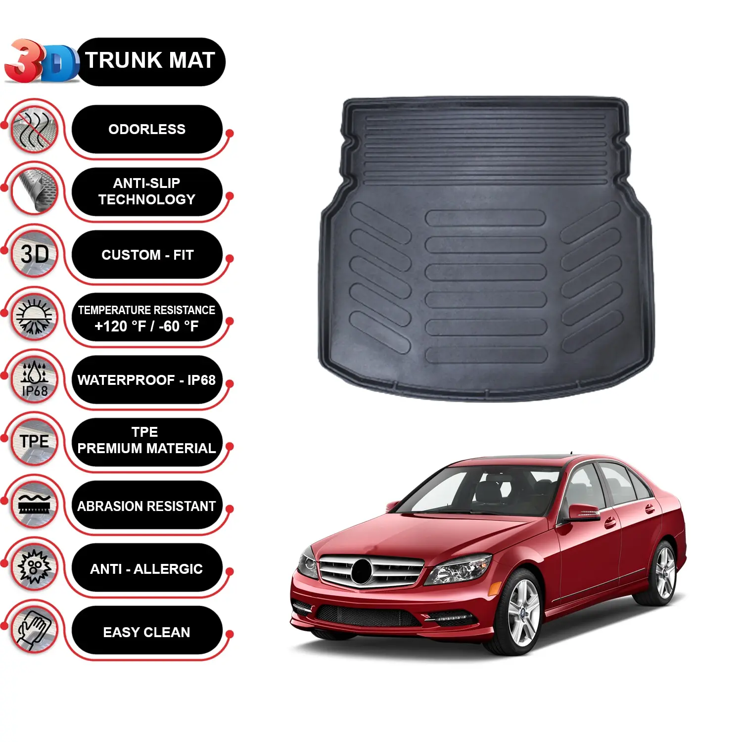 

Mercedes C Class W204 2007-2013 Cargo Liner Rear Trunk Floor Mat