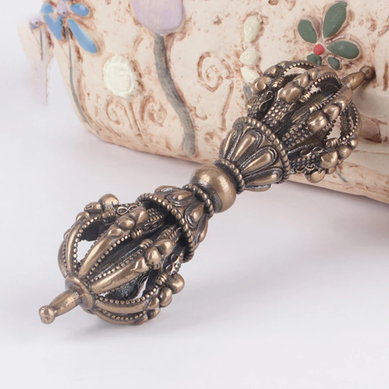 

Feng Shui Vintage Copper Vajra Pestle Ornament Religious Collection Buddha Instrument Home Decorations Antique Brass Desk Decor
