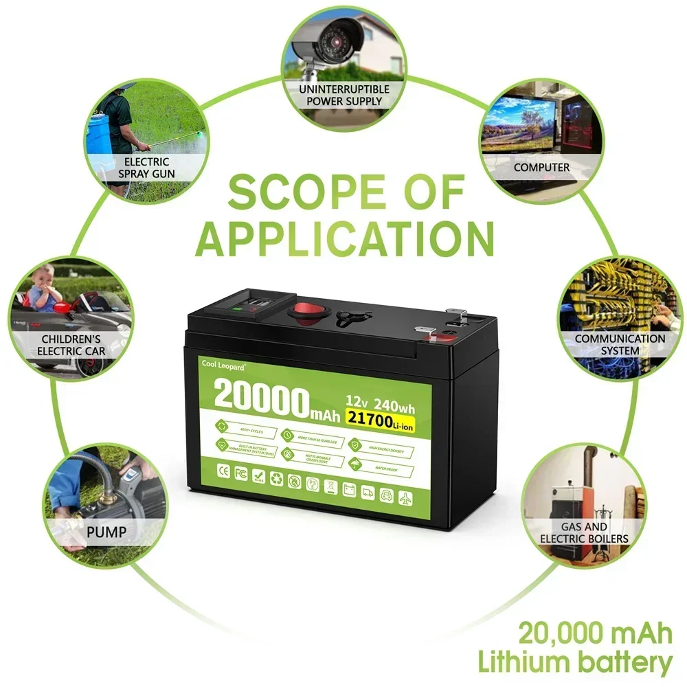 12V 35Ah 21700 New Lithium Battery Pack Built-in High Current BMS For Solar Boat Electric Vehicle Batterie+12.6V Charger