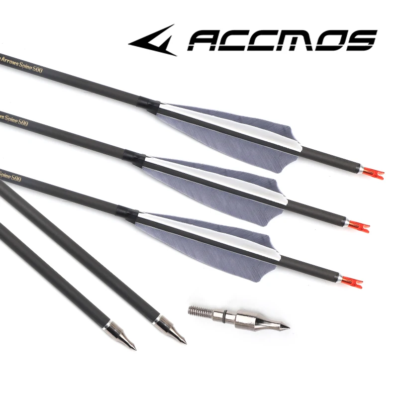 Flechas de carbono de 12 piezas, Spine300, 340, 400, eje de camuflaje id6.2 mm, paleta de