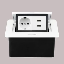 Sleek Aluminum Pop - Up Countertop Power Hub with EU and USB - C Sockets - White - EU USB