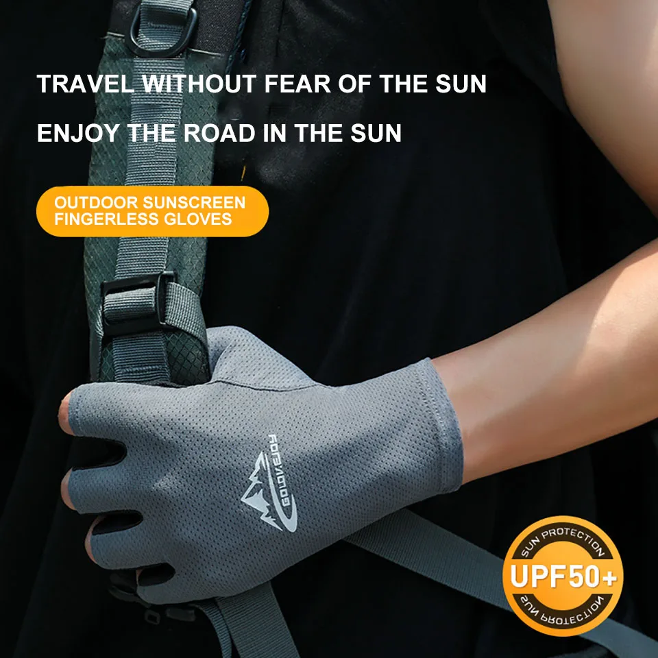 GTUBIKE Summer Sunscreen Gloves Outdoor Riding Driving Ice Silk Mitten Wear Resistant Breathable Fishing Half Finger Men Gloves