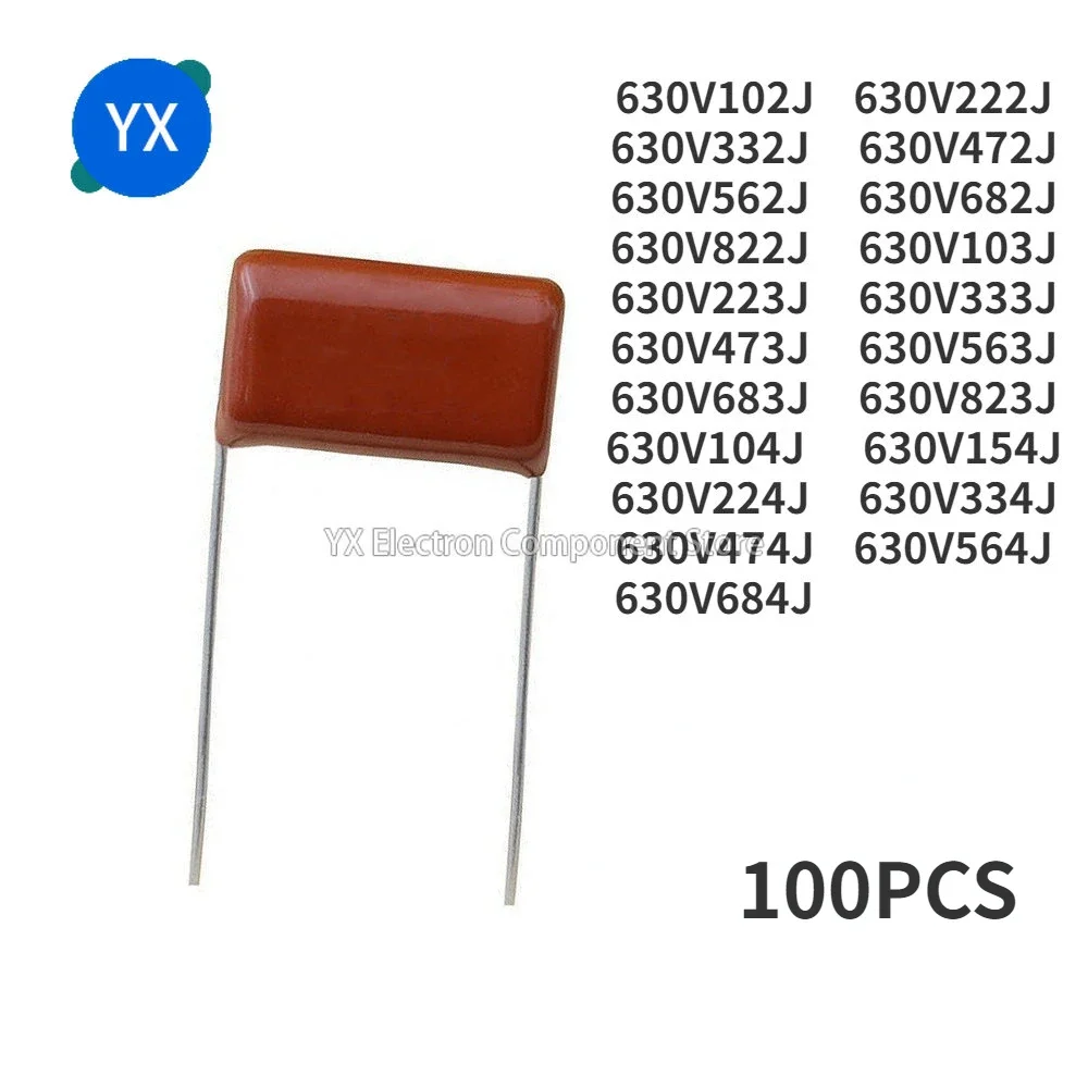 100PCS-CBB22-Capacitor-630V-102J-222J-332J-472J-562J-682J-822J-103J ...