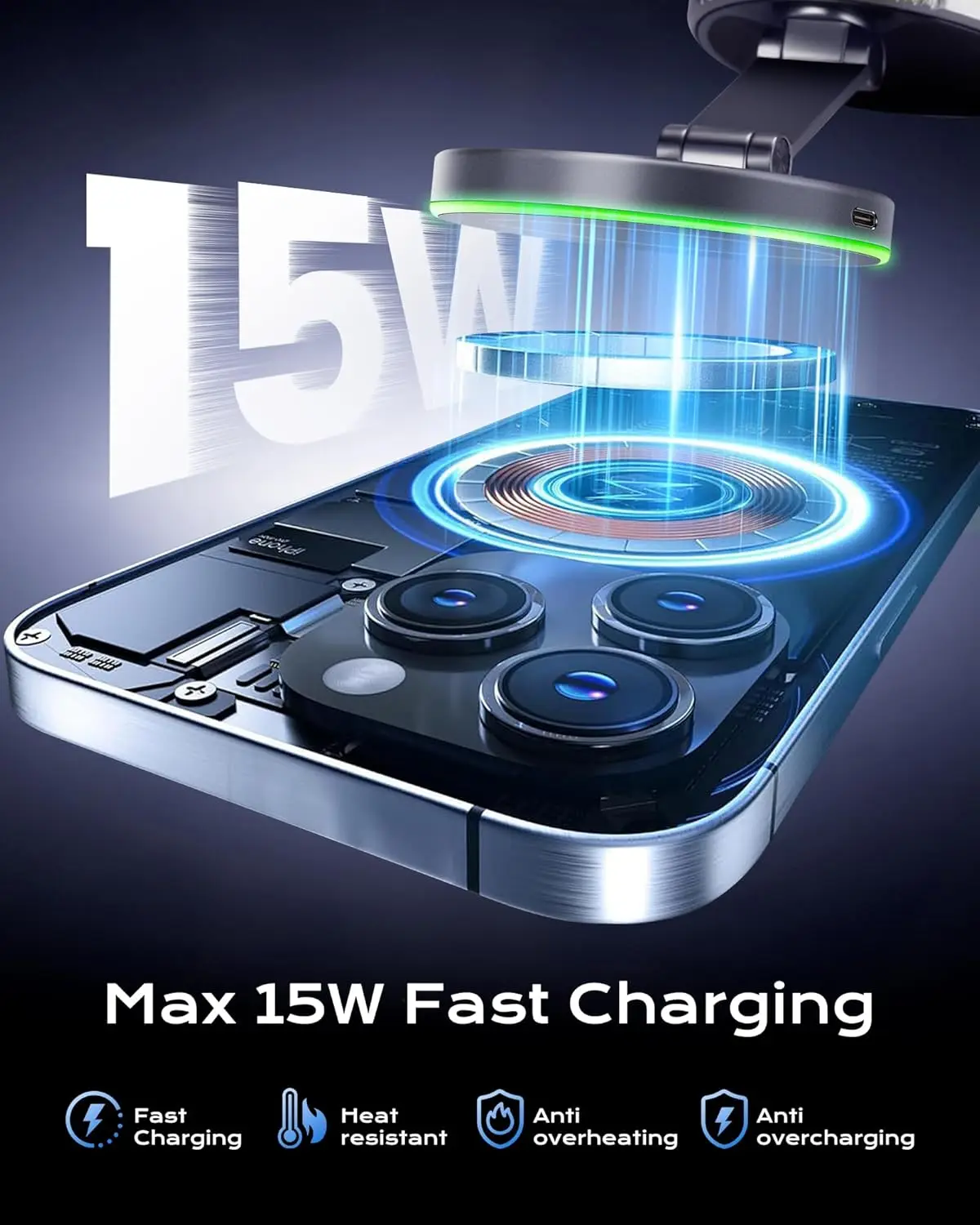 15W Magnetic Car Wireless Charger Vacuum Phone Holder for Magsafe Suction Cup for iPhone 17 Pro Max 16-12 Fast Charging Stand