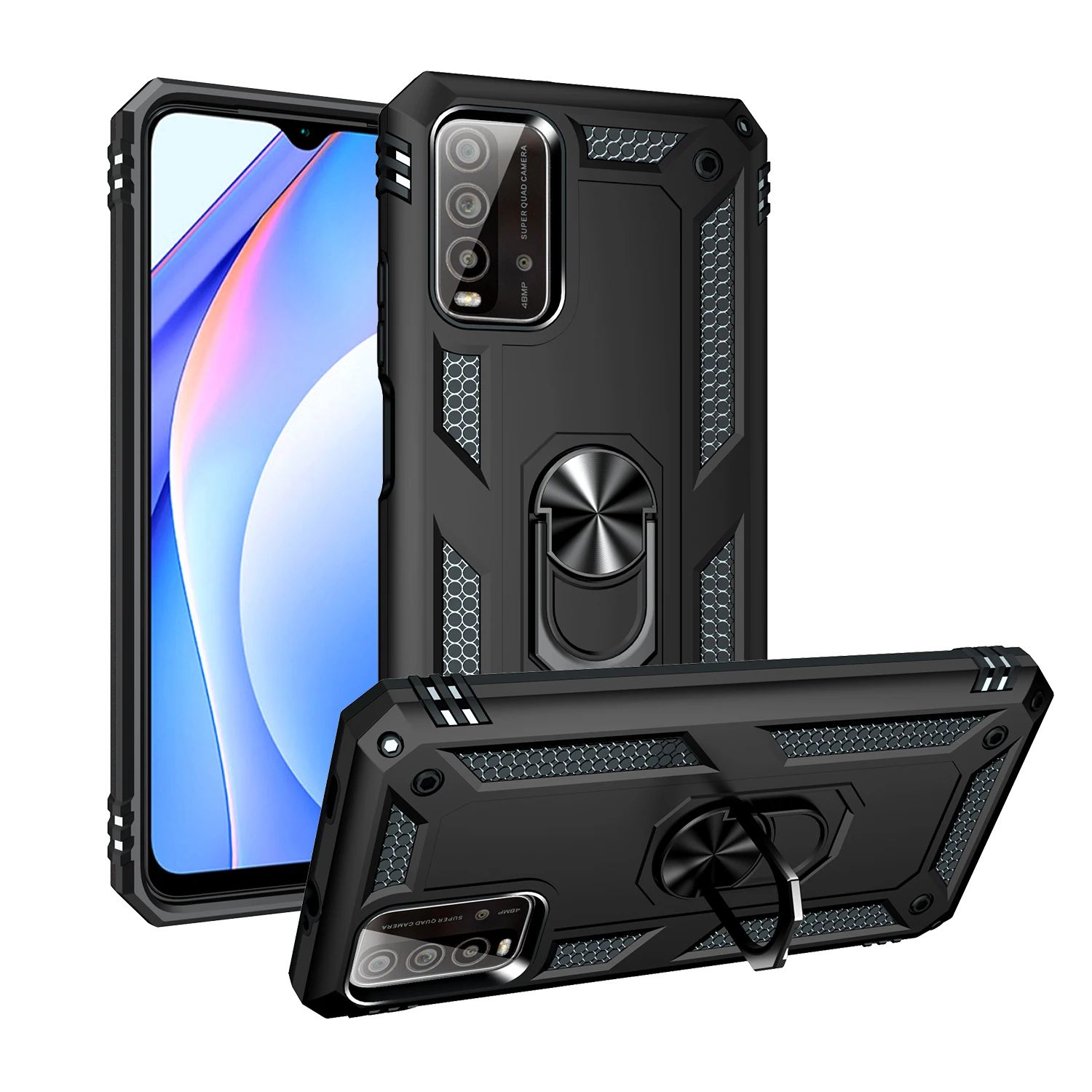 for Redmi 9T Armor Shockproof Case for Xiaomi Redmi 9T Military Protective Magnet Holder Ring Case Cover for 9 T 4