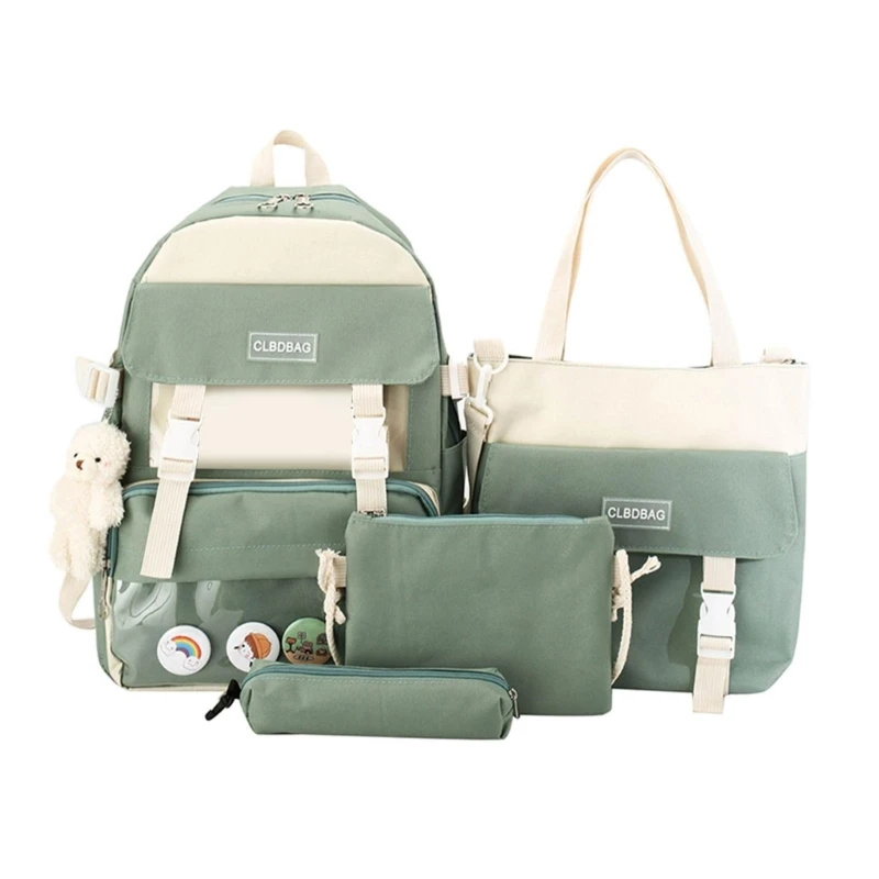 4pcs/set Canvas School Bag for Teenagers Girls Student Women Travel Backpacks