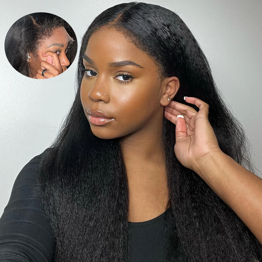 

4C Edges Kinky Straight 13x6 Hd Lace Frontal Wig Natural Realistic Kinky Hairline Baby Hair Lace Front Human Hair Wigs for Women