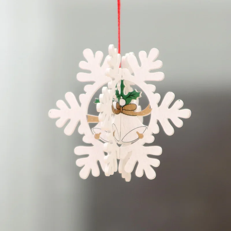 

Wooden snowflakes Christmas decorations wooden Christmas tree small pendants, wooden three-dimensional snowflake pendants, gifts
