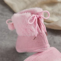 Suefunskry Toddler Baby Girls Boys Boots Winter Warm Soft Sole Fluffy Lace up Boots Cute Plush Pom Decoration Non Slip Shoes 6