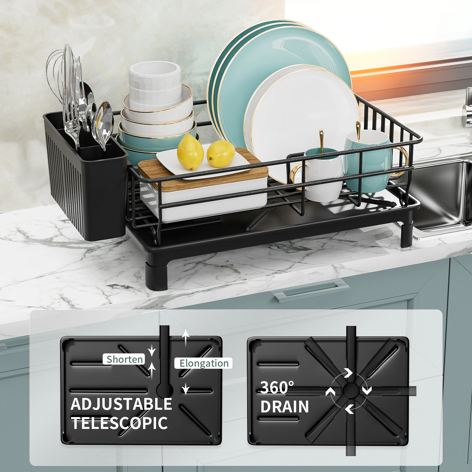 1pc Dish drying rack Kitchen countertop tableware storage Automatic drying