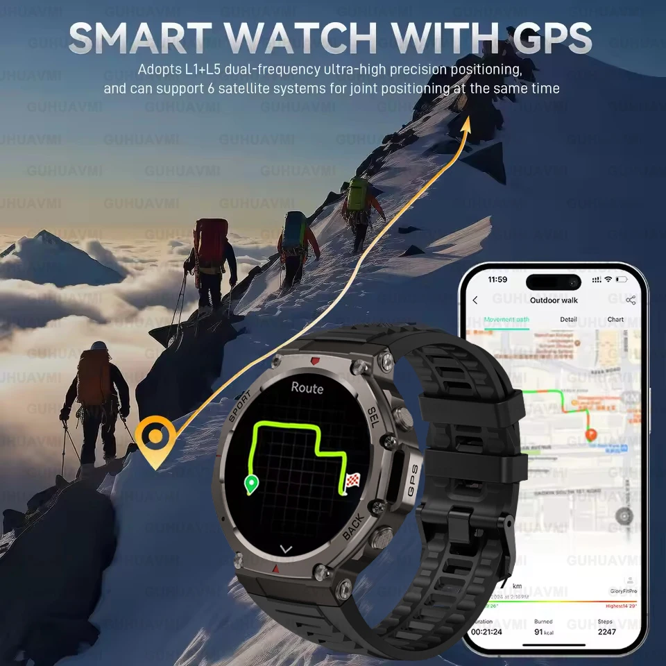 2026 New T-REX 3 Dual-Band GPS Military Smart Watch 48mm 10ATM Water-Resistant 540mAh Battery Compass Altimeter AGPS Smart Watch 3