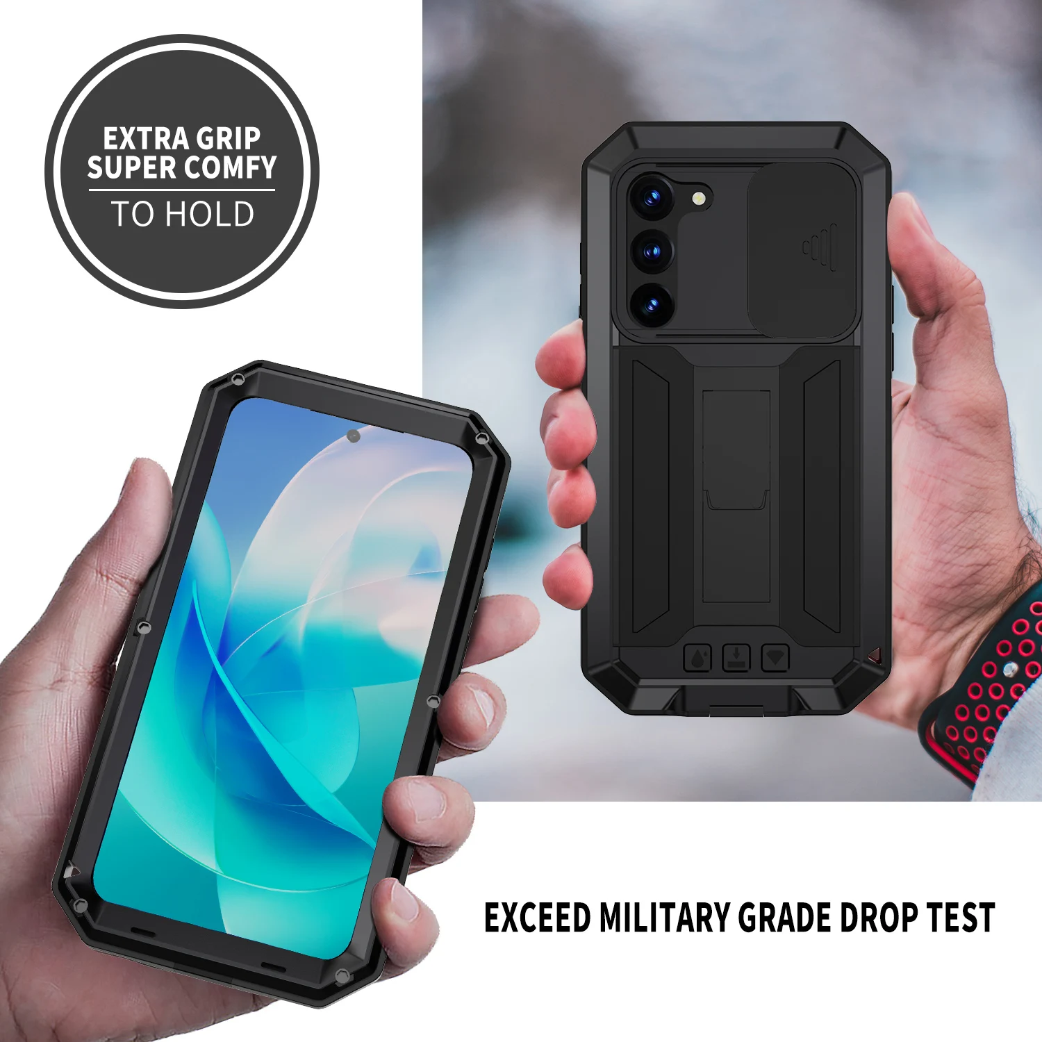 Rugged Armor Shockproof Protective Case with Kickstand - Aluminum Metal Cover