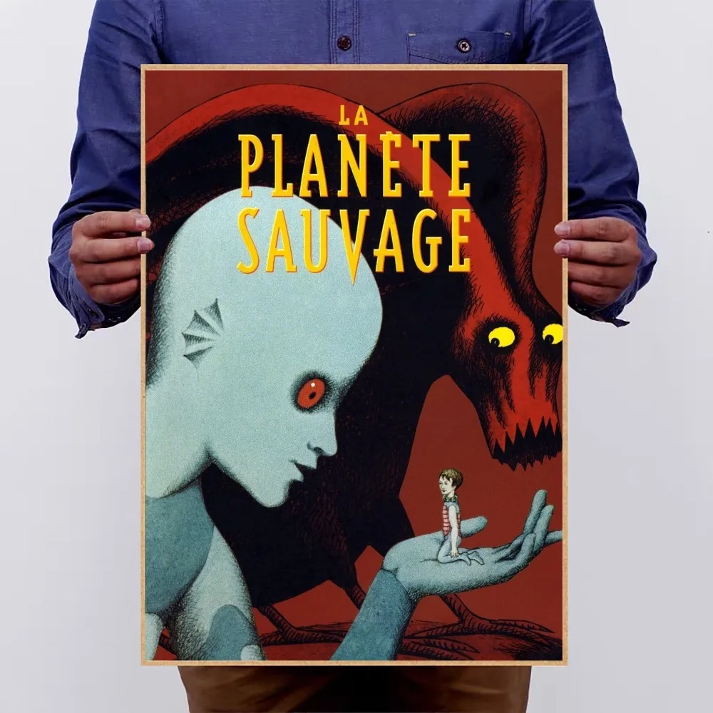 환상적인 Planet La Planete Sauvage 포스터, 액자 없는 크래프트 종이, 빈티지 포스터, 벽 예술 그림, 침실 서재 스티커