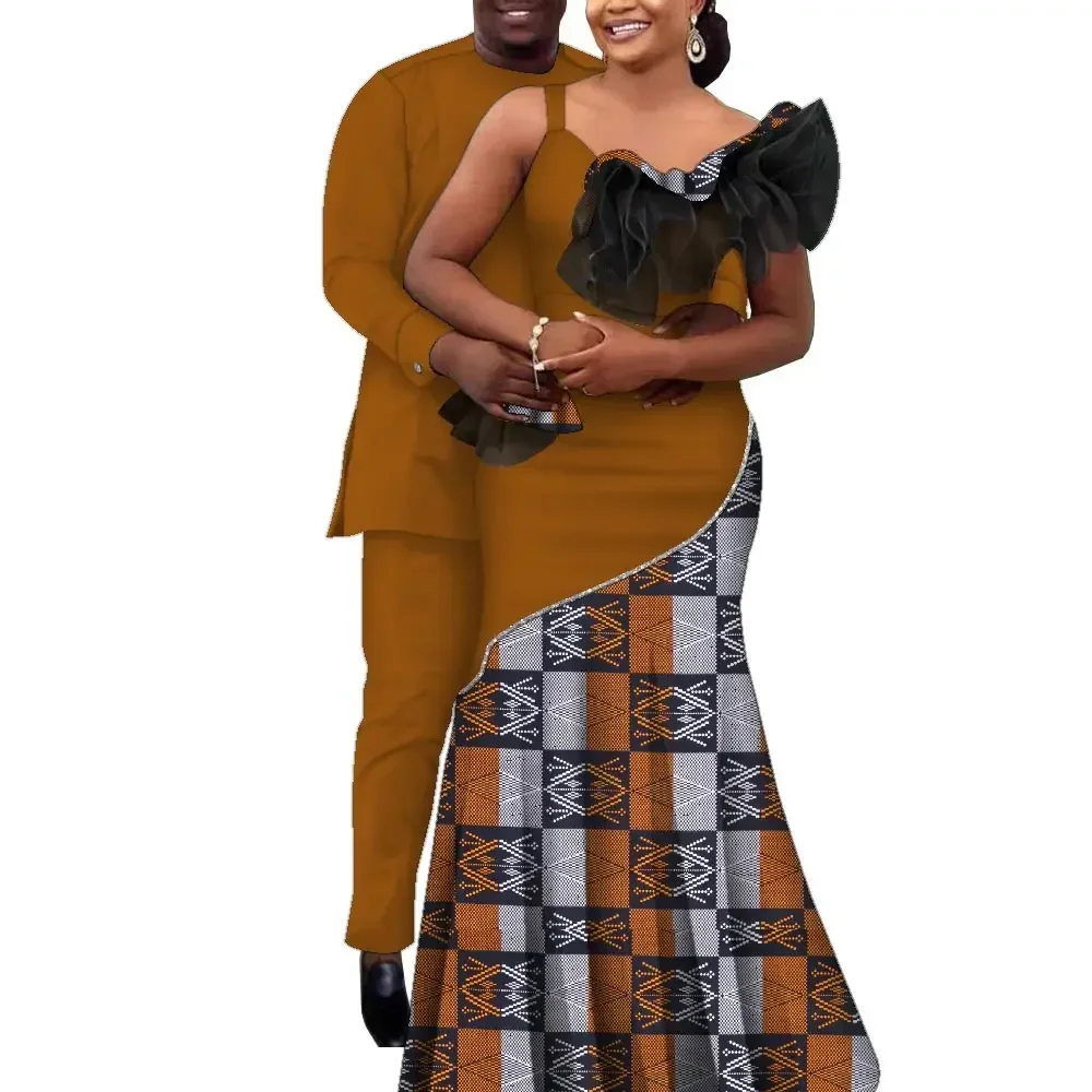 African Couple Clothes African Strap Dresses for Women Riche Men Print Top and Pants Suits Shirt with Trousers Wyq957