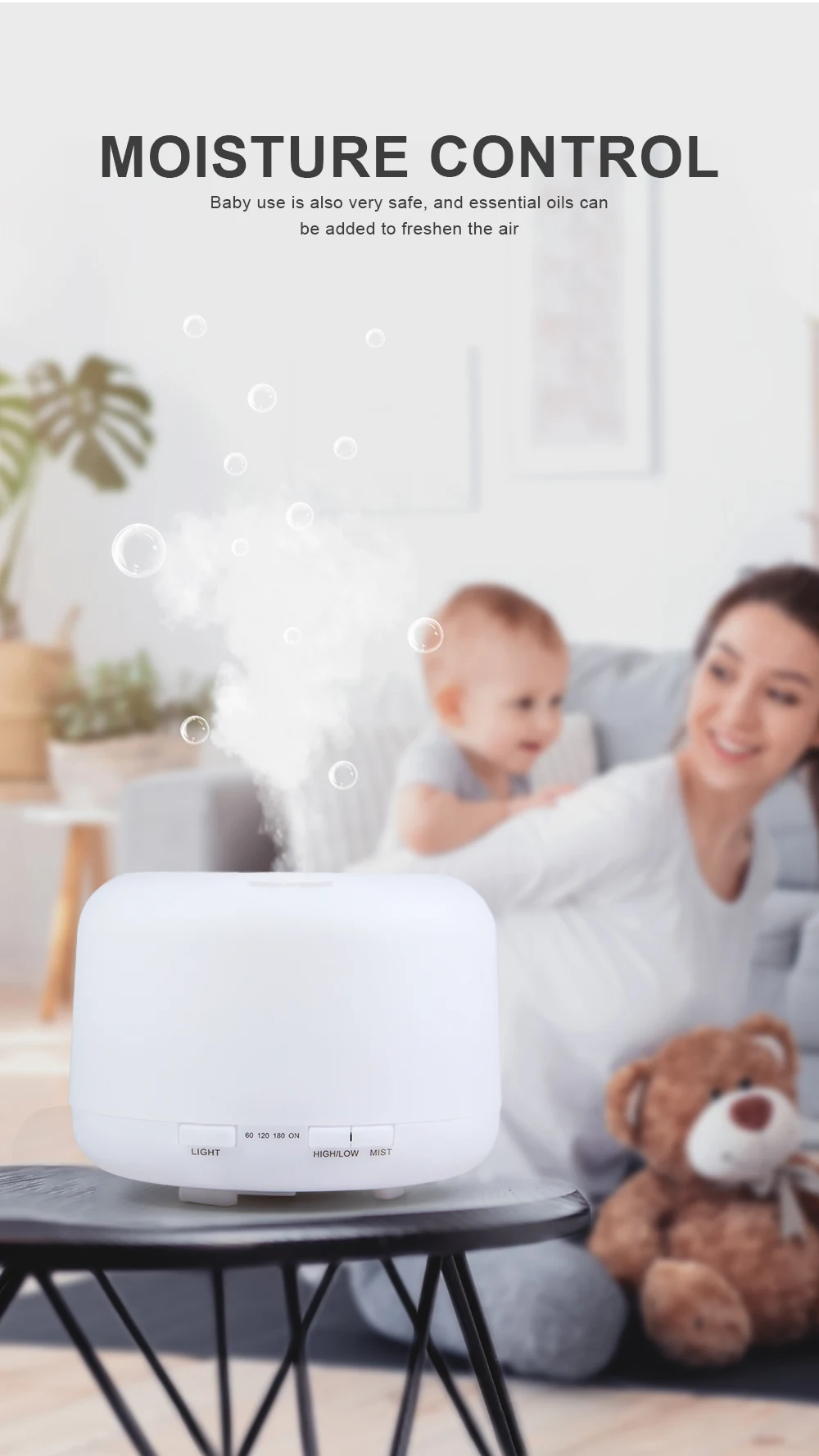 Description Picture 4 of item500ml Essential Oil Diffuser Timing Function Aroma Diffuser Ultrasonic Air Humidifier with Remote Control for Home Office