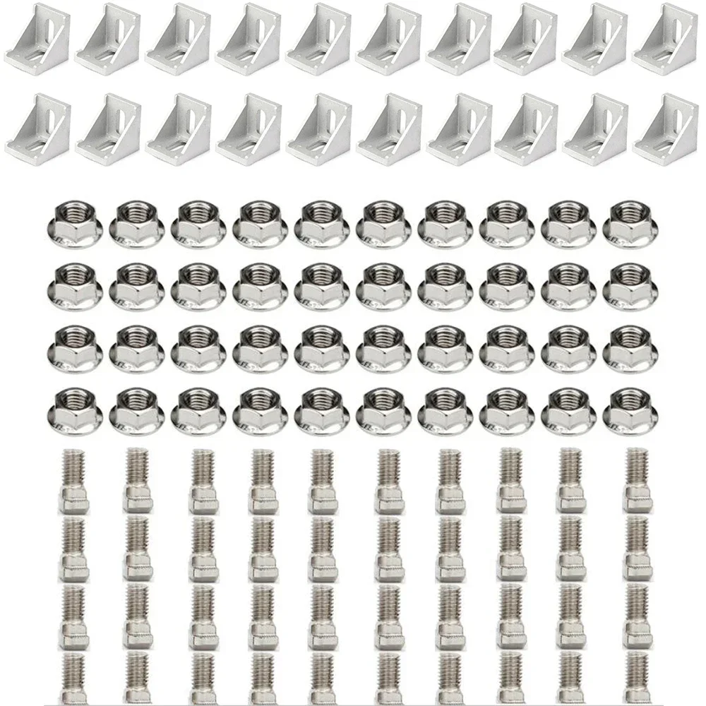 3030 Aluminum Profile Connector Set: 20pcs 3030 Corner Bracket + 40pcs M6 x 16mm T Bolt Screws + 40pcs M6 Hex Flange Nuts