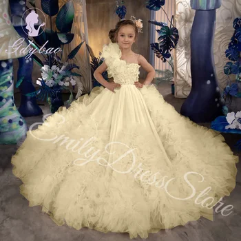 Customized Yellow Flower Girl Dresses For Wedding Layered Puffy Floor Length Elegant Birthday Party First Communion Ball Gown 1