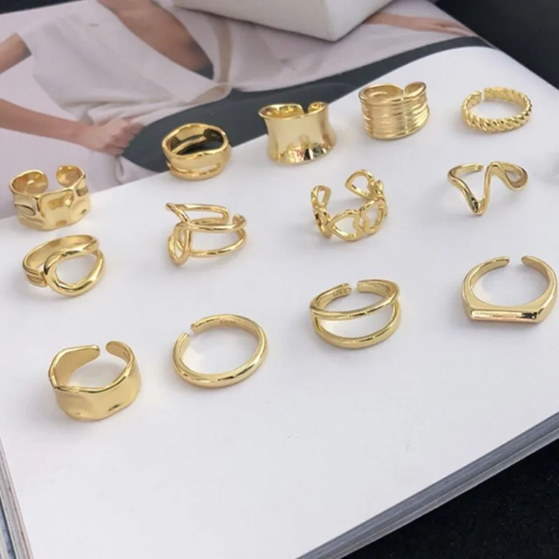 18K Gold Color Geometric Design Versatile Open Rings for Women Simple Fashion Aesthetic Ring Daily Jewelry Accessories Wholesale