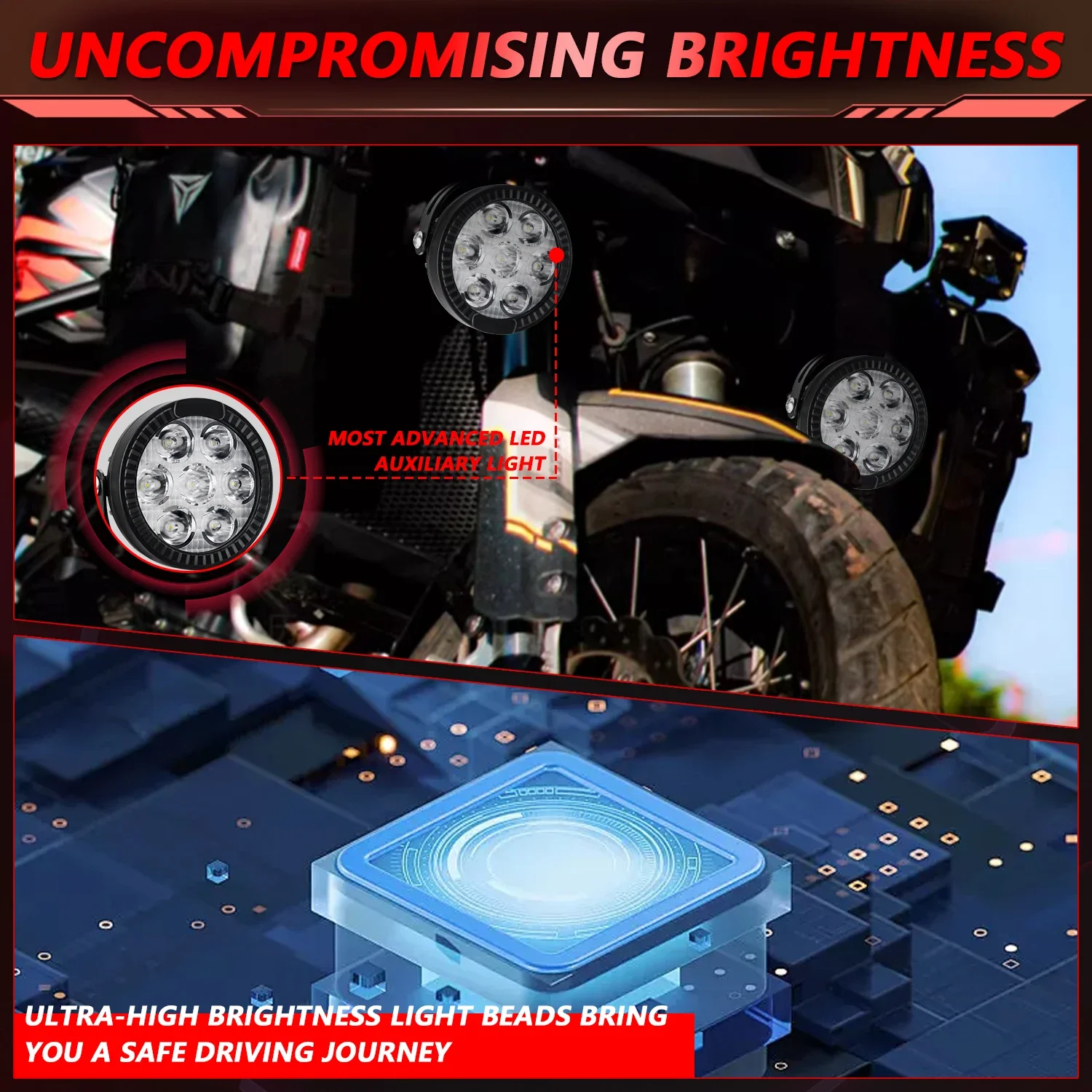 Auxiliary Motorcycle Driving High/Low Len Fog Lamps 6000K Driving Lights Off Roa