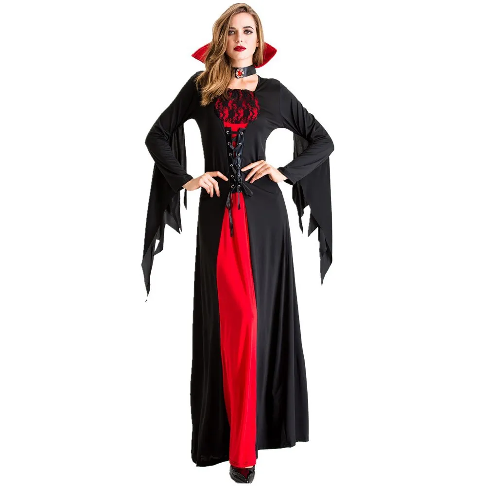 Halloween Viselet Felnőtt Nő Királyné ruhát Boszorkány Húsvét Démon Vámpír Menyasszony Haláleset Boszorkány cosplay Kellékek retro Udvarlás dresses 코스프레