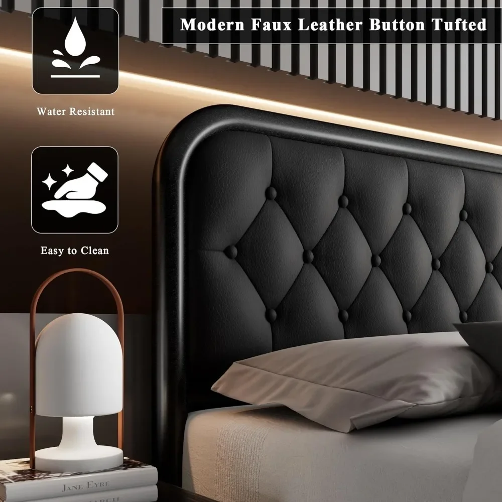 Bed Frame King Size Bed Frame Heavy Duty Bed Frame With Faux Leather Headboard 12" Under-Bed Storage