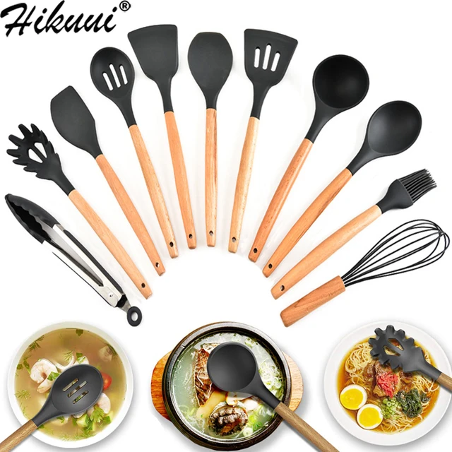 Kitchen Utensils Silicone Black Wood  Kitchen Utensils Silicone Accessory  - Silicone - Aliexpress