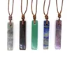 Crystal Cuboid Stone Pendant Natural Amethyst Lapis Lazuli Rose Quartz Stone Pendant Adjustable Rope Women Necklace Jewelry 3