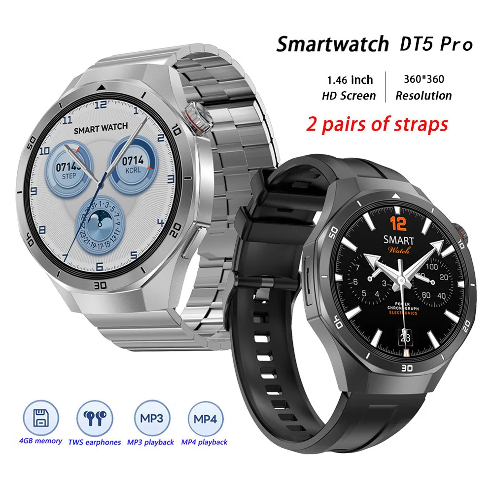 DT5 Pro 스마트 시계 남성용 여성용 디지털 손목 시계 MP3 MP4 음악 Smartwatches 피트니스 팔찌 전자 손목 시..