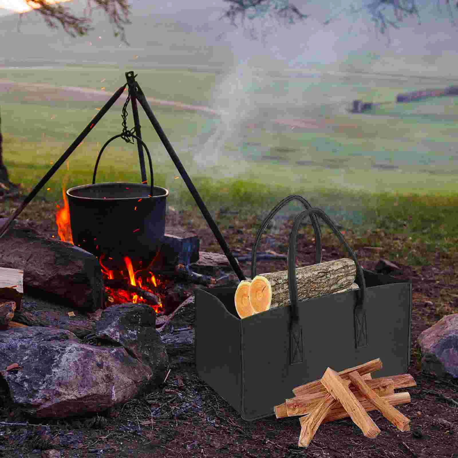 1 Pc Portable Felt Storage Pouch Firewood Storage Bag for Outside felt firewood bag felt firewood basket