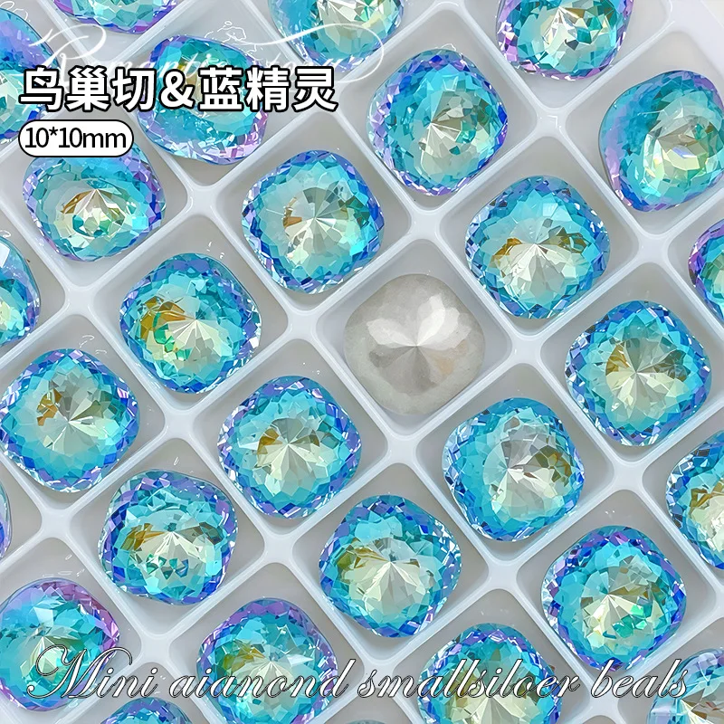 K9 크리스탈 10mm 지방 사각형 다이아몬드 연꽃 모양 패싯 귀걸이 목걸이에 사용되는 뾰족한 바닥 보석 네일 쥬얼리 액세서리