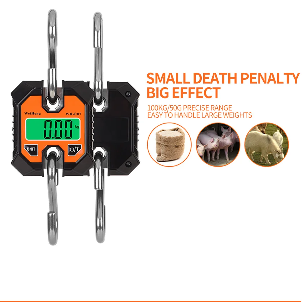 100/200 Kg Crane Scale Digital Portable Precise Measurement Fish Hook Electronic Weighing Luggage Scale LCD Digital Display