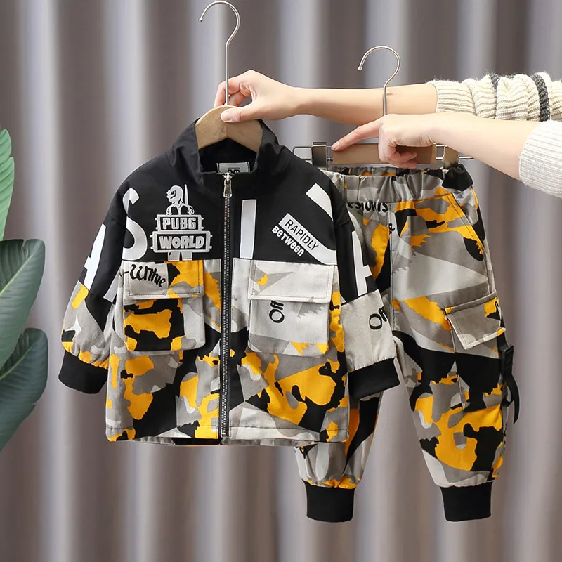 

2023 Boys Babys Sets Fashion Jacket Letter Boy Clothing Suit Teenager Children Korean Coats Tops + Pants Cotton 2 3 6 8 10 year