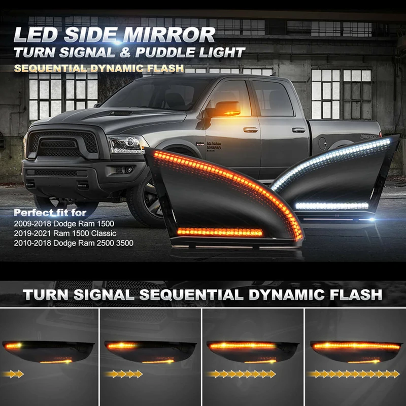 Clignotant De Rétroviseur LED Pour Dodge Ram 1500 / 2500 (2009-2018) - Blanc Et Ambre, étanche IP68, Installation Plug & Play - 9